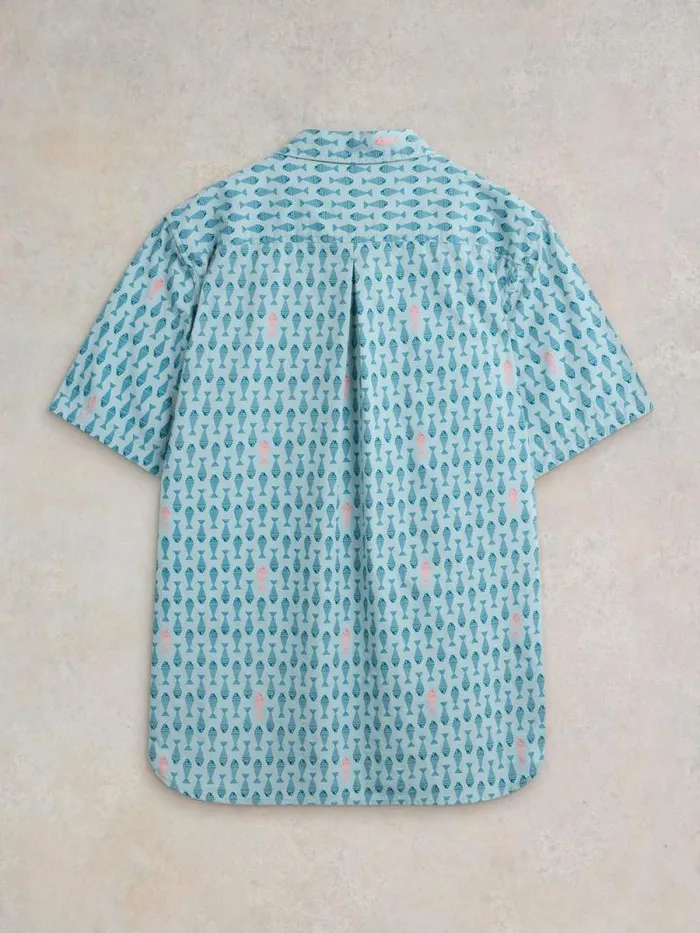 Men Geo Fish Printed SS Shirt Blue Print White Stuff Shirts Men Geo Fish Printed SS Shirt Blue Print White Stuff Shirts