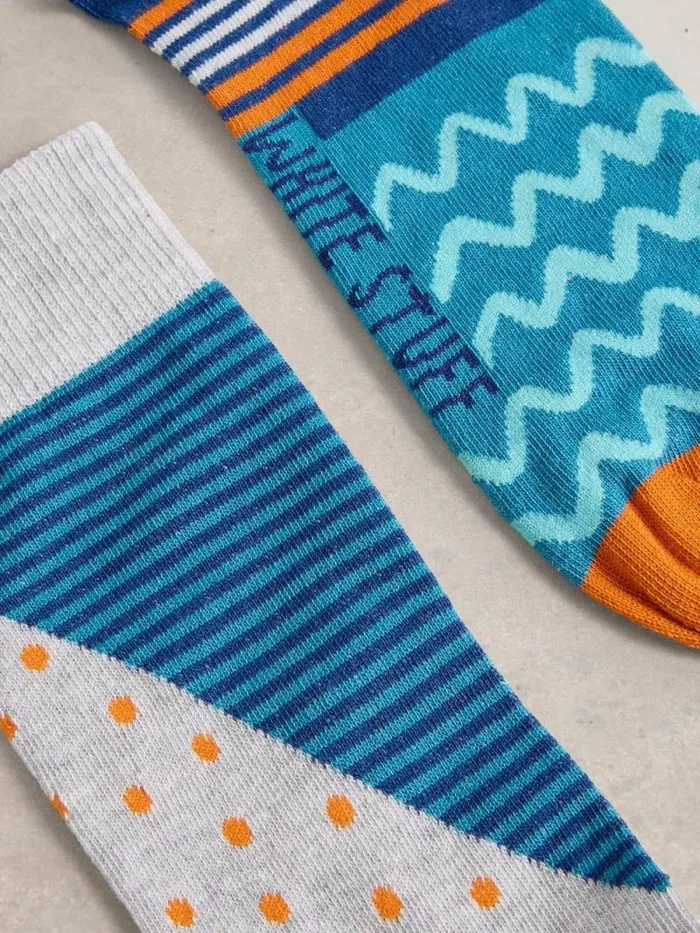 Men Hotch Potch Stripe Ankle Sock Bright Teal White Stuff Socks