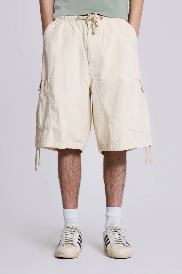 Men Jaded London Shop Ecru Parachute Cargo Shorts Bestsellers
