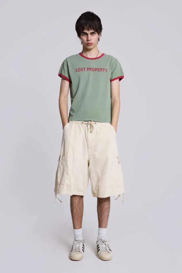 Men Jaded London Shop Ecru Parachute Cargo Shorts Bestsellers