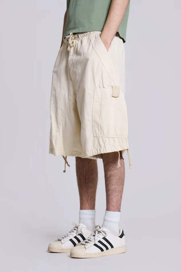 Men Jaded London Shop Ecru Parachute Cargo Shorts Bestsellers