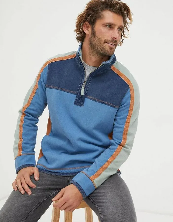 MenKids FatFace Airlie Sweatshirt Airlie Panel Contrast Sweatshirt Light Blue