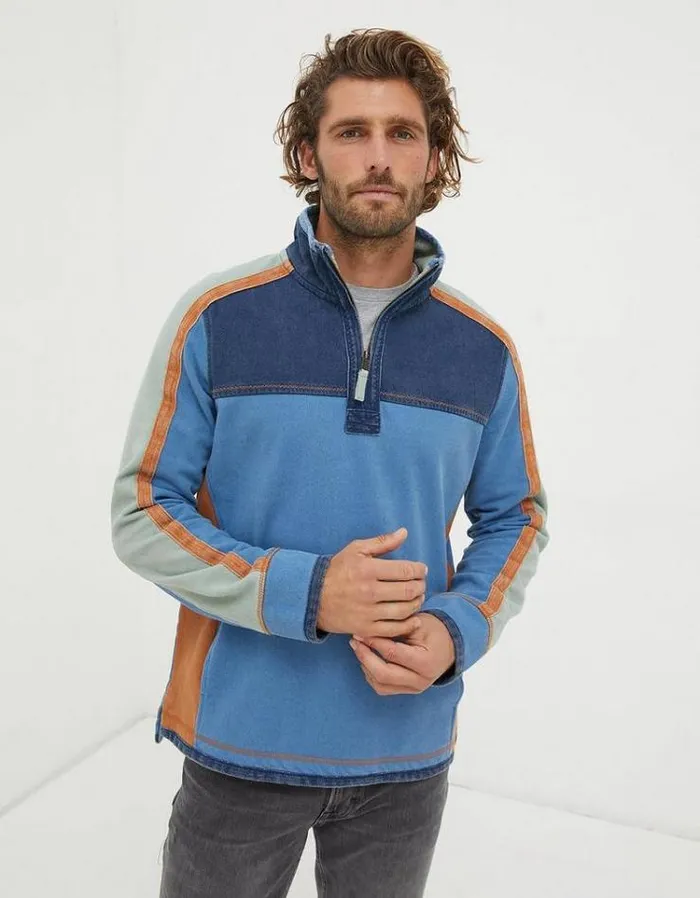 MenKids FatFace Airlie Sweatshirt Airlie Panel Contrast Sweatshirt Light Blue