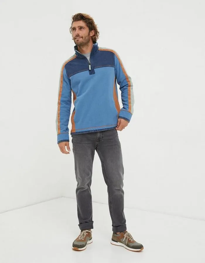 MenKids FatFace Airlie Sweatshirt Airlie Panel Contrast Sweatshirt Light Blue