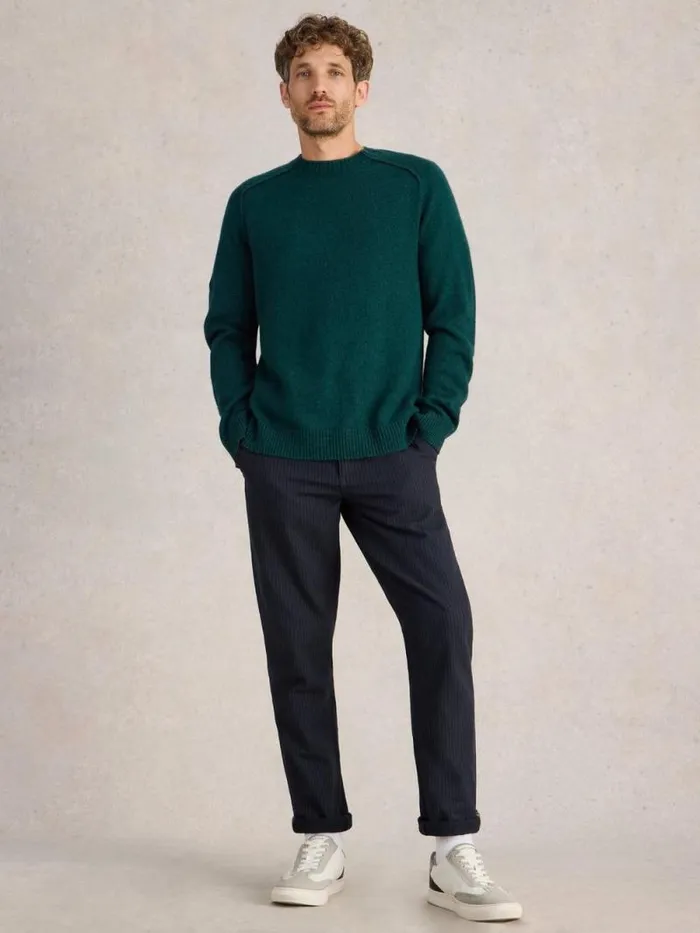 Men Lambswool Crew Neck Jumper Mid Green White Stuff Knitwear