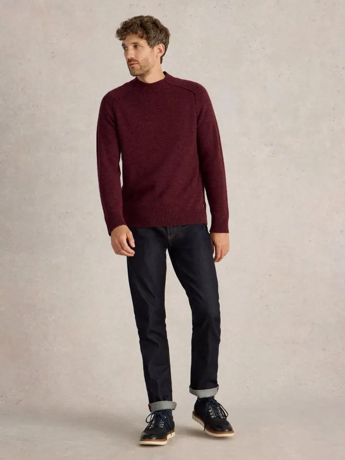 Men Lambswool Mock Neck Jumper Dk Plum White Stuff Knitwear