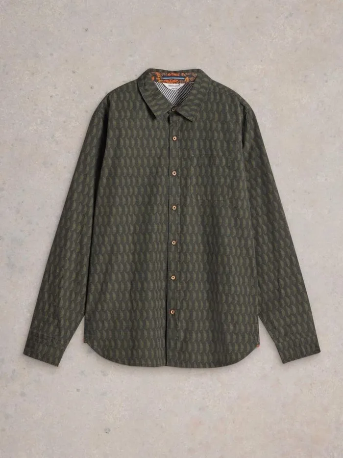 Men Linear Half Printed Shirt Green Print White Stuff Shirts Men Linear Half Printed Shirt Green Print White Stuff Shirts