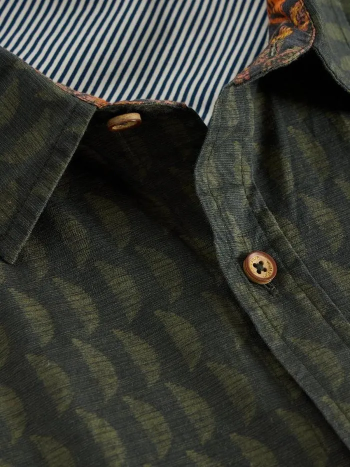 Men Linear Half Printed Shirt Green Print White Stuff Shirts Men Linear Half Printed Shirt Green Print White Stuff Shirts