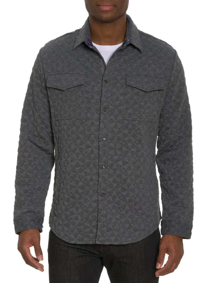 Men Long Sleeve Button Down Shirts Robert Graham BRENT SHIRT JACKET Grey