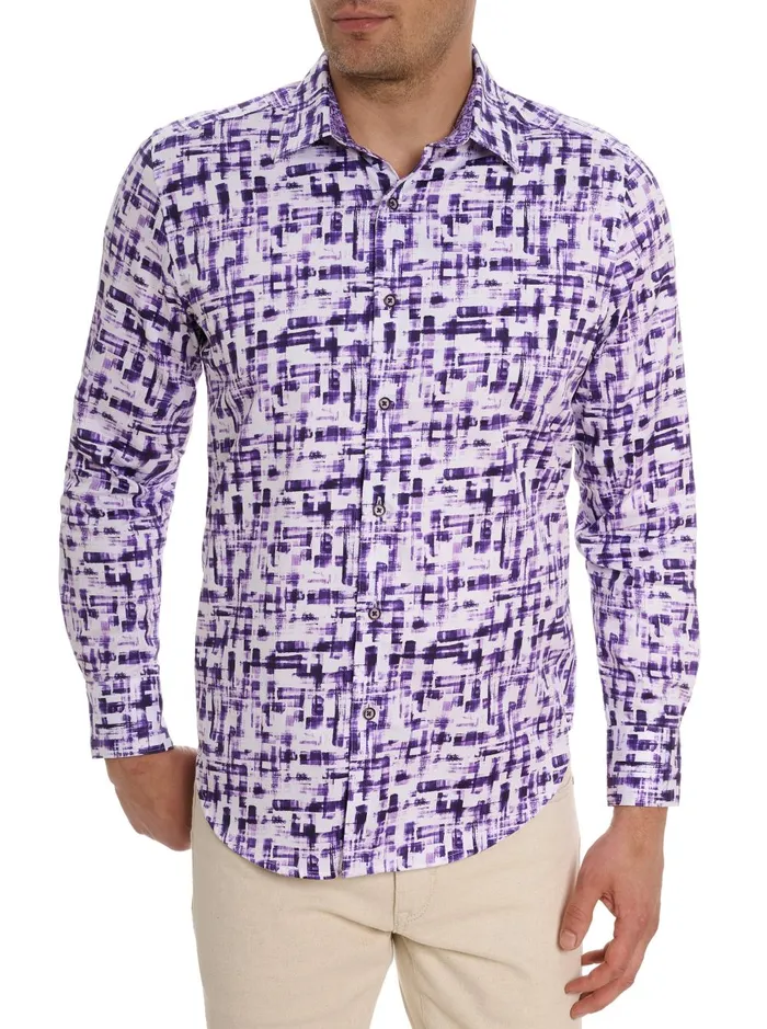 Men Long Sleeve Button Down Shirts Robert Graham DELUCA LONG SLEEVE BUTTON FRONT SHIRT Purple