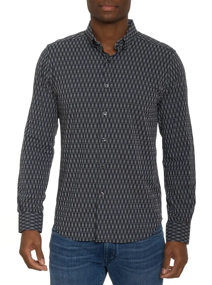 Men Long Sleeve Button Down Shirts Robert Graham NUCCI MOTION LONG SLEEVE BUTTON DOWN SHIRT Black