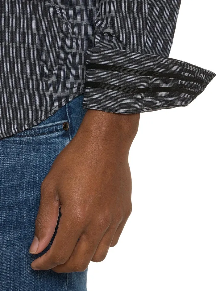 Men Long Sleeve Button Down Shirts Robert Graham NUCCI MOTION LONG SLEEVE BUTTON DOWN SHIRT Black