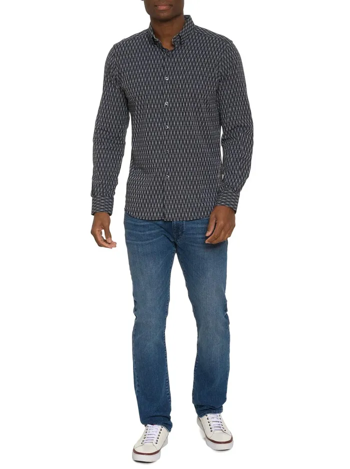 Men Long Sleeve Button Down Shirts Robert Graham NUCCI MOTION LONG SLEEVE BUTTON DOWN SHIRT Black
