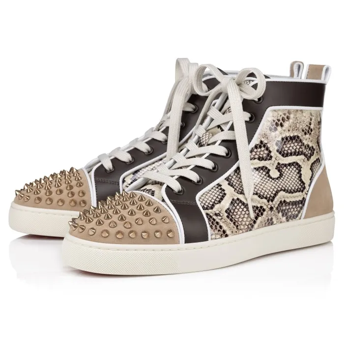 Men Lou Spikes Orlato Hightop Sneakers 8211 Veau Velours Patent Calf Leather Snake Printed And Spikes 8211 Saharienne Christian Louboutin Sneakers
