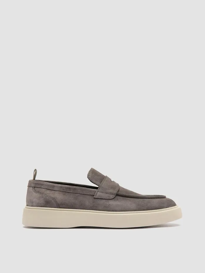 Men Officine Creative Footwear FRAME 001 Gray Suede Penny Loafers