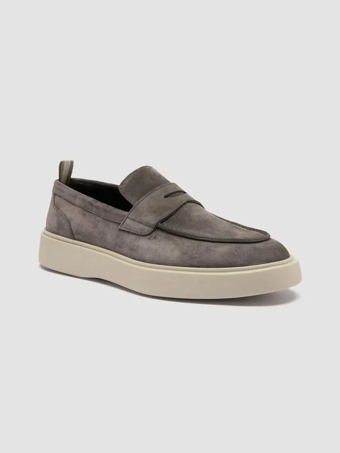 Men Officine Creative Footwear FRAME 001 Gray Suede Penny Loafers Men Officine Creative Footwear FRAME 001 Gray Suede Penny Loafers
