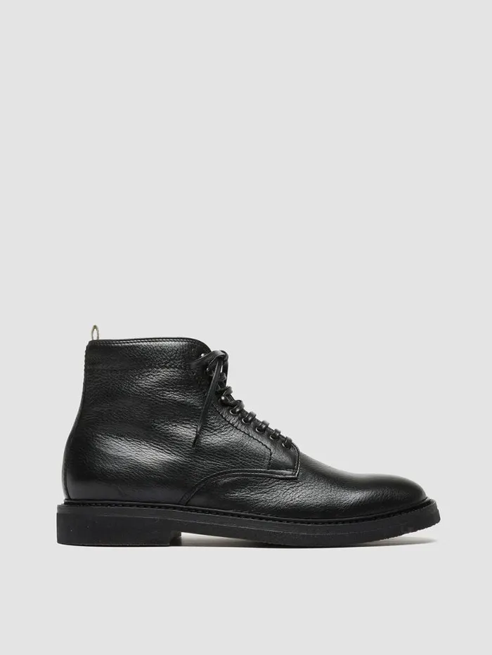 Men Officine Creative Footwear HOPKINS FLEXI 203 Black Leather Laceup Boots