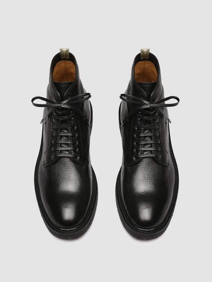 Men Officine Creative Footwear HOPKINS FLEXI 203 Black Leather Laceup Boots
