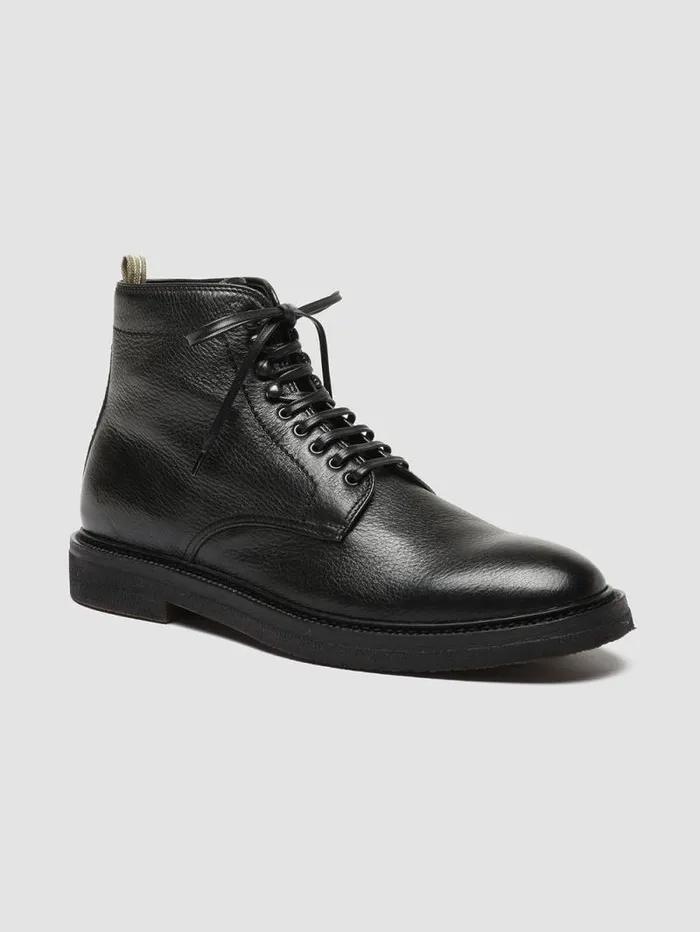 Men Officine Creative Footwear HOPKINS FLEXI 203 Black Leather Laceup Boots