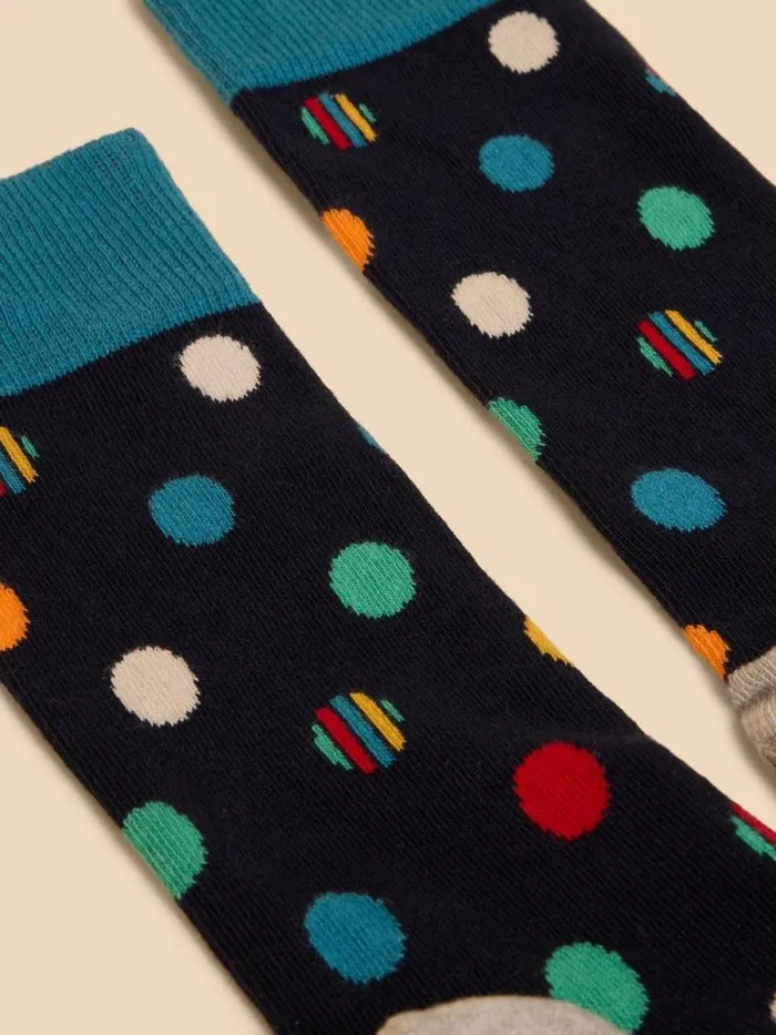 Men Polka Dot Ankle Sock Navy Multi White Stuff Socks