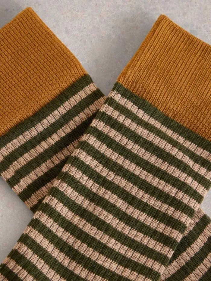 Men Ribbed Stripe Ankle Sock Green Multi White Stuff Socks