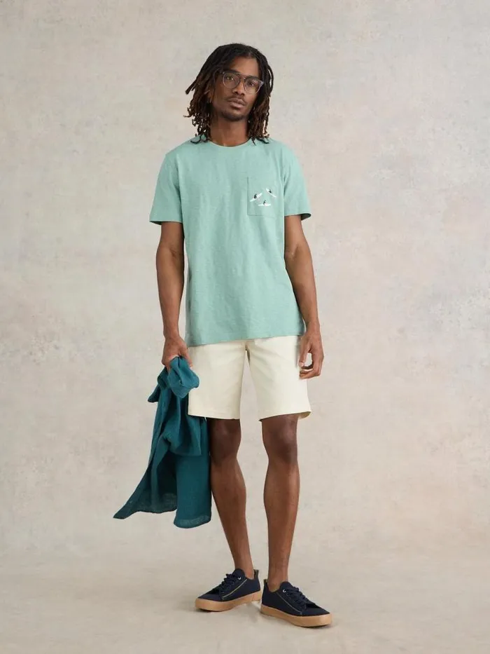 Men Shark Pocket Graphic Tee Mint Green White Stuff TShirts