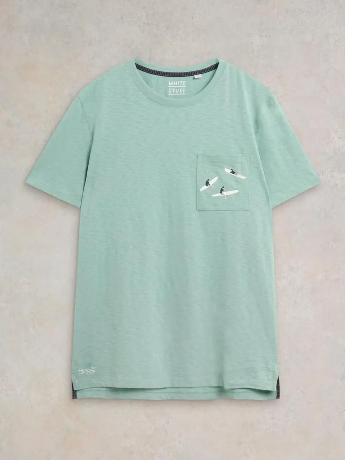 Men Shark Pocket Graphic Tee Mint Green White Stuff TShirts