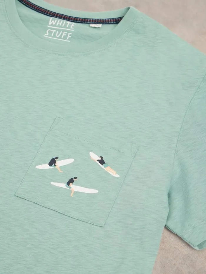 Men Shark Pocket Graphic Tee Mint Green White Stuff TShirts
