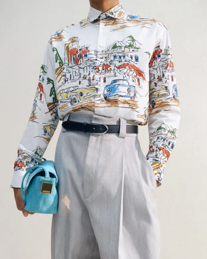 Men Shirts JACQUEMUS The Simon Shirt Print Capri Cars White Men Shirts JACQUEMUS The Simon Shirt Print Capri Cars White