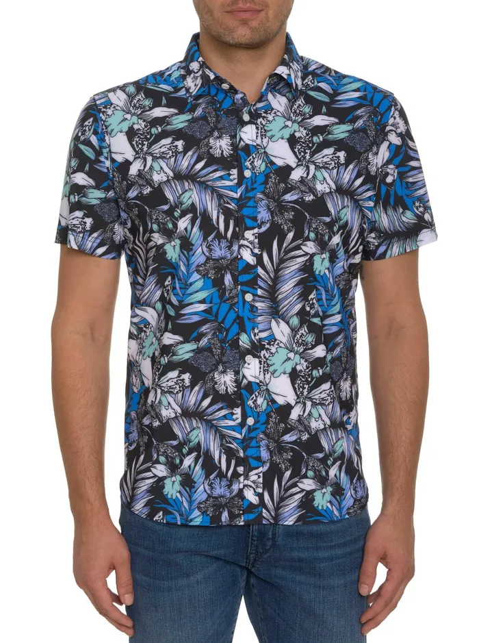 Men Short Sleeve Button Down Shirts Robert Graham FARRELL PERFORMANCE SHORT SLEEVE KNIT SHIRT Multi