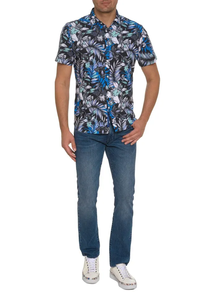 Men Short Sleeve Button Down Shirts Robert Graham FARRELL PERFORMANCE SHORT SLEEVE KNIT SHIRT Multi