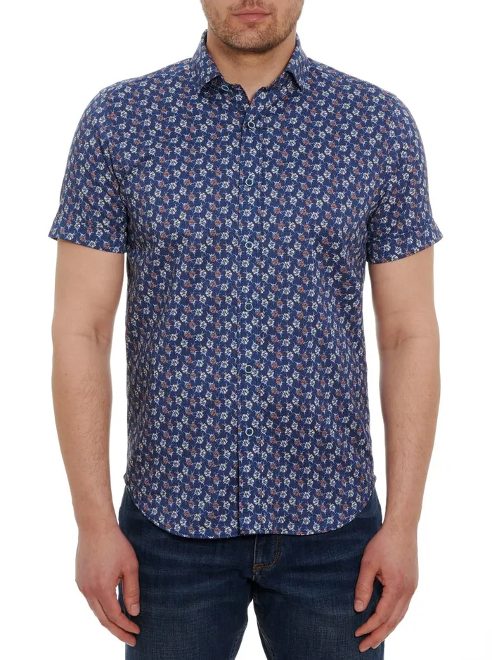 Men Short Sleeve Button Down Shirts Robert Graham FLORAS SHORT SLEEVE BUTTON DOWN SHIRT Navy