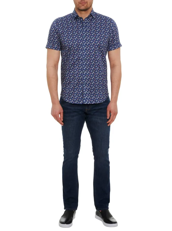 Men Short Sleeve Button Down Shirts Robert Graham FLORAS SHORT SLEEVE BUTTON DOWN SHIRT Navy