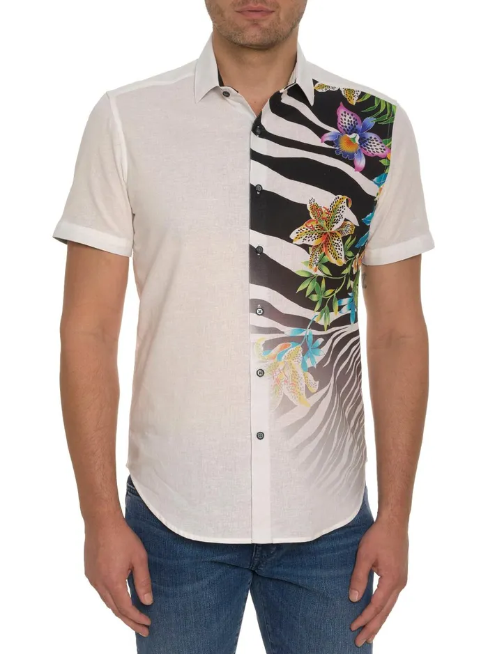 Men Short Sleeve Button Down Shirts Robert Graham THE ACE SHORT SLEEVE BUTTON DOWN SHIRT White