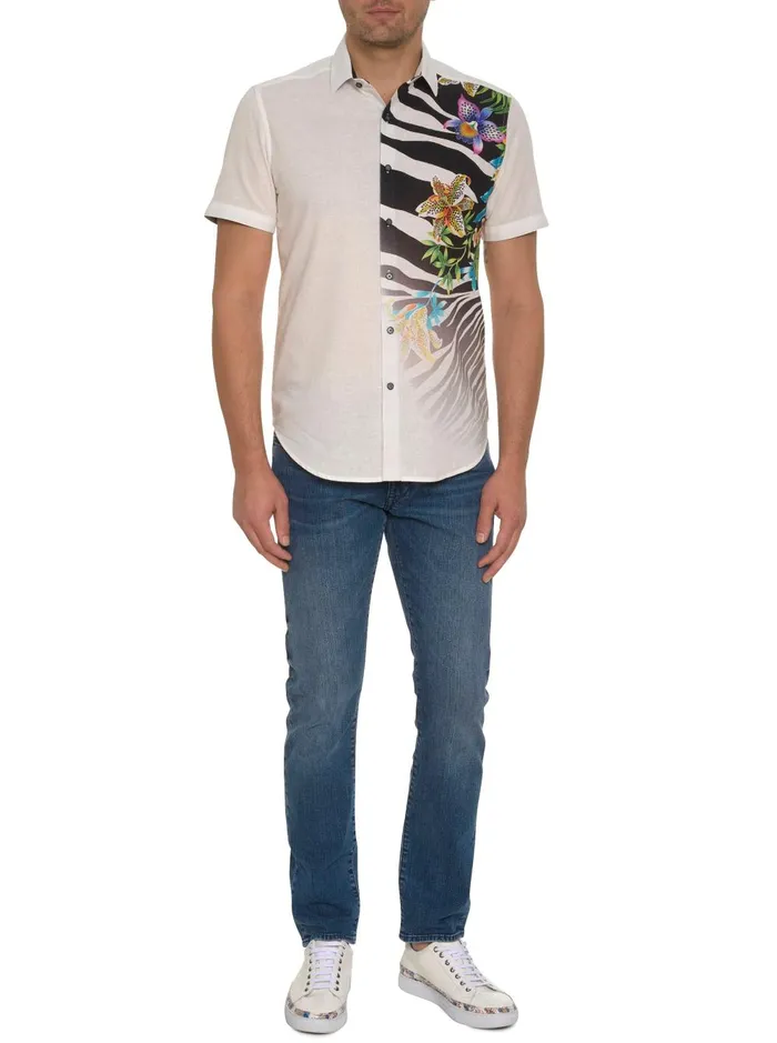 Men Short Sleeve Button Down Shirts Robert Graham THE ACE SHORT SLEEVE BUTTON DOWN SHIRT White