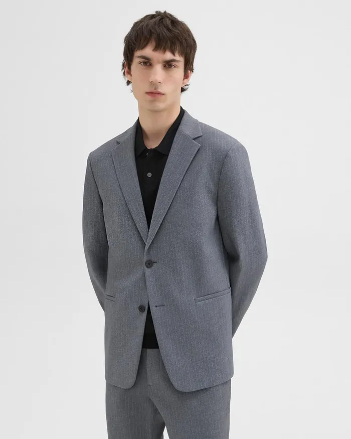 Men Theory Blazers Jackets Clinton Blazer In Herringbone Precision Ponte Grey Melange