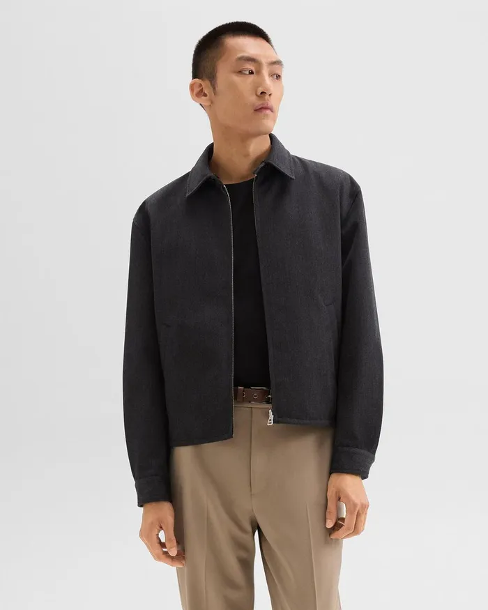 Men Theory Outerwear Reversible Coach Jacket In WoolBlend Twill Charcoal