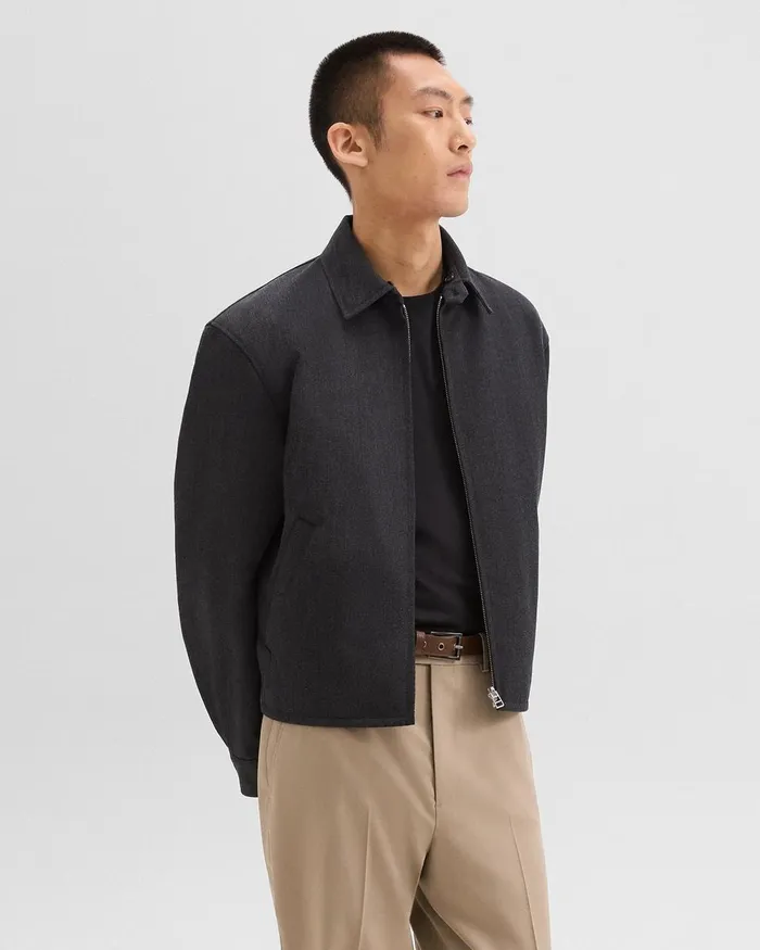 Men Theory Outerwear Reversible Coach Jacket In WoolBlend Twill Charcoal