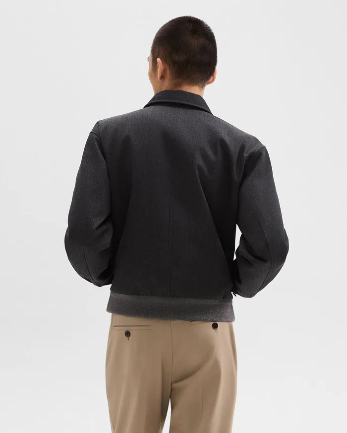 Men Theory Outerwear Reversible Coach Jacket In WoolBlend Twill Charcoal