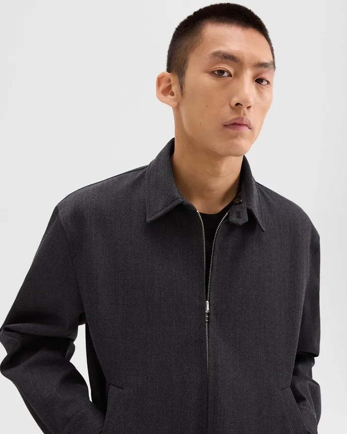 Men Theory Outerwear Reversible Coach Jacket In WoolBlend Twill Charcoal