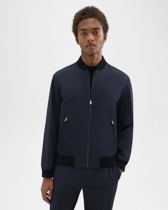Men Theory Outerwear Tailored Bomber Jacket In Stretch Wool Navy