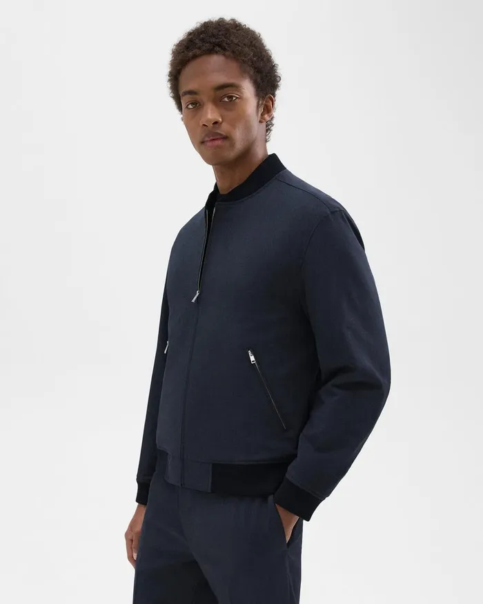 Men Theory Outerwear Tailored Bomber Jacket In Stretch Wool Navy