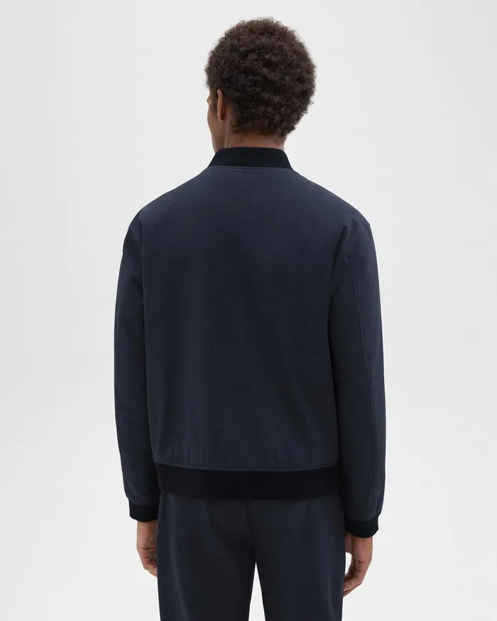 Men Theory Outerwear Tailored Bomber Jacket In Stretch Wool Navy
