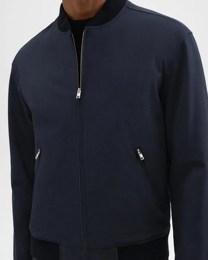 Men Theory Outerwear Tailored Bomber Jacket In Stretch Wool Navy