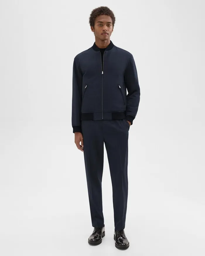 Men Theory Outerwear Tailored Bomber Jacket In Stretch Wool Navy
