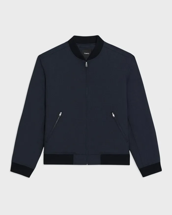 Men Theory Outerwear Tailored Bomber Jacket In Stretch Wool Navy