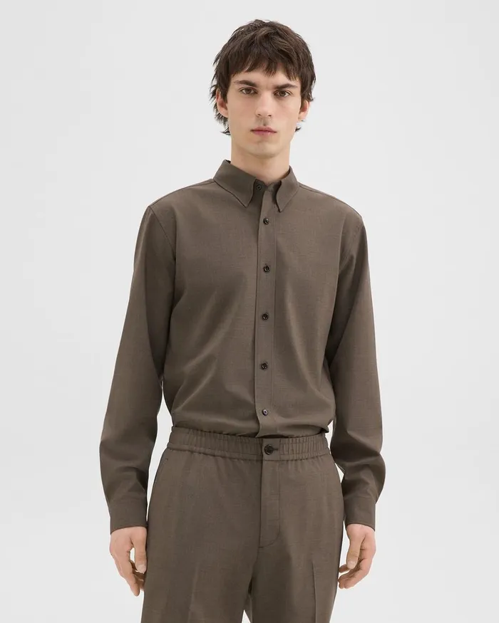 Men Theory Shirts Hugh Shirt In Virgin Wool Fossil Melange