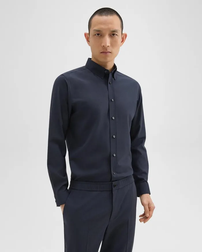 Men Theory Shirts Hugh Shirt In Virgin Wool Navy