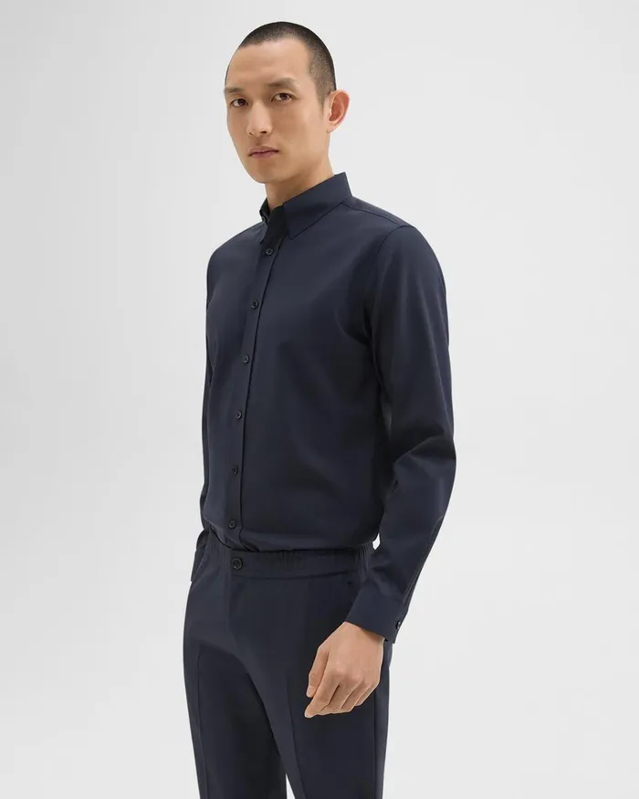 Men Theory Shirts Hugh Shirt In Virgin Wool Navy