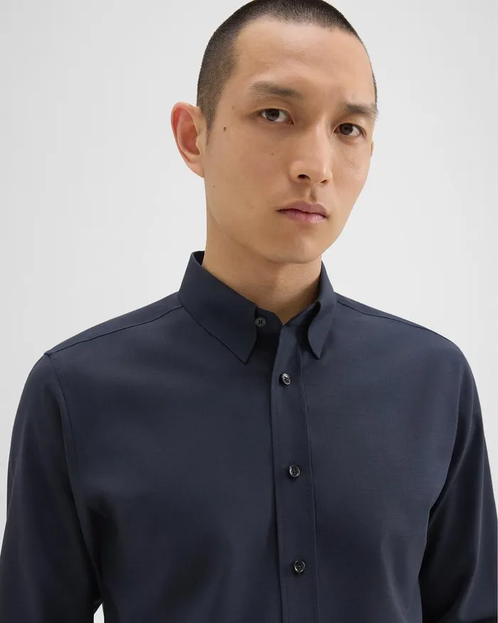 Men Theory Shirts Hugh Shirt In Virgin Wool Navy